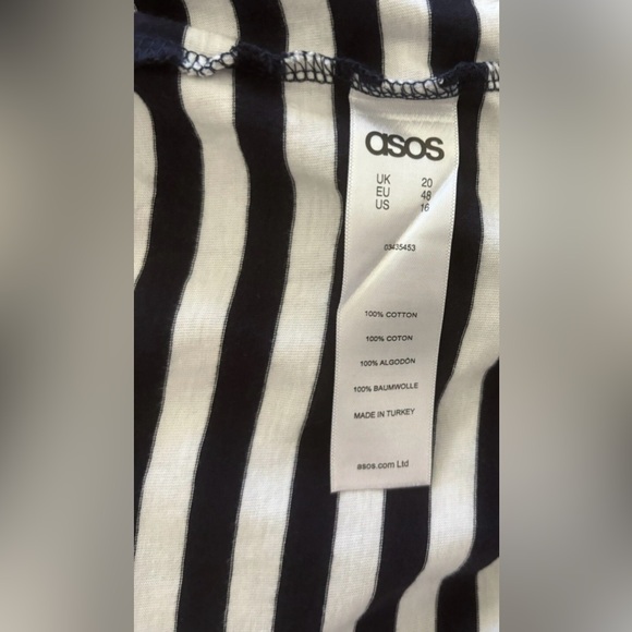 ASOS Curve Tshirt Dress Women’s 16 Blue White Stripes Cuffed Sleeve Casualwear - Picture 3 of 6